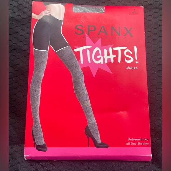 SPANX Marled Tights Size C Gray Black Shapewear Heathered Tummy Control NEW - Picture 1 of 3